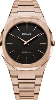 D1 Milano Ultra Thin Black Dial Gold Steel Strap Watch for Men - D1-UTBJ42