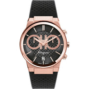 Salvatore Ferragamo Sapphire Chrono Black Dial Black Rubber Strap Watch for Men - SFME00721