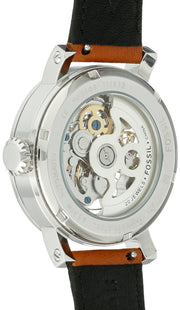 Fossil Boyfriend Automatic Skeleton Silver Dial Brown Leather Strap Watch for Women - ME3109