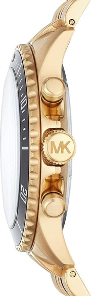 Michael Kors Bayville Chronograph Black Dial Gold Steel Strap Watch For Men - MK8726