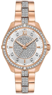 Bulova Crystal Collection Silver Dial Rose Gold Steel Strap Watch for Women - 98L229