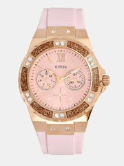 Guess Rose Gold Dial with Diamonds Pink Rubber Strap Watch For Women - W1053L3