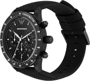 Emporio Armani Mario Chronograph Black Dial Black Nylon Strap Watch For Men - AR11453