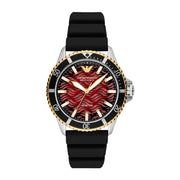 Emporio Armani Sea Explorer Meccanico Automatic Red Dial Black Silicon Strap Watch For Men - AR60070
