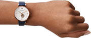 Emporio Armani Meccanico Gianni T-Bar Silver Dial Blue Leather Strap Watch For Women - AR60020