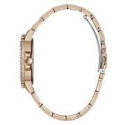 Guess Crown Jewel Multifunction Diamonds White Dial Rose Gold Steel Strap Watch For Women - GW0410L3