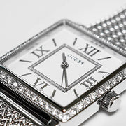 Guess Highline White Dial Silver Mesh Bracelet Watch For Women - W0826L1