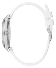 Guess Sparkling Silver Dial White Rubber Strap Watch For Women - GW0032L1