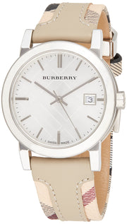Burberry The City White Dial Beige Leather Strap Watch for Women - BU9132