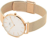 Daniel Wellington Petite Melrose White Dial Rose Gold Mesh Strap Watch For Women - DW00100305