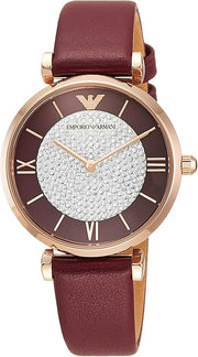 Emporio Armani Gianni T Bar Crystals Purple Dial Purple Leather Strap Watch for Women - AR11487