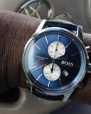 Hugo Boss Jet Blue Dial Black Leather Strap Watch for Men - 1513283