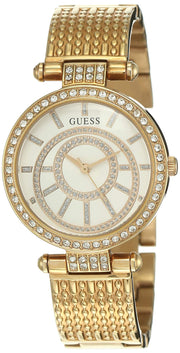 Guess Muse Quartz Silver Dial Rose Gold Steel Strap Watch For Women - W1008L3