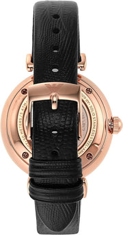 Emporio Armani Meccanico Gianni T Bar Mother of Pearl White Dial Black Leather Strap Watch For Women - AR60047