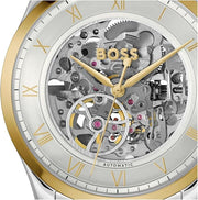 Hugo Boss Principle Skeleton Silver Dial Two Tone Steel Strap Watch for Men - 1514237