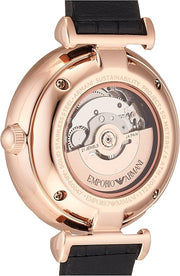 Emporio Armani Meccanico Gianni T Bar Mother of Pearl White Dial Black Leather Strap Watch For Women - AR60047