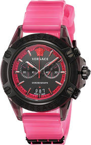 Versace Icon Active Chronograph Black Dial Pink Rubber Strap Watch For Men - VEZ700221