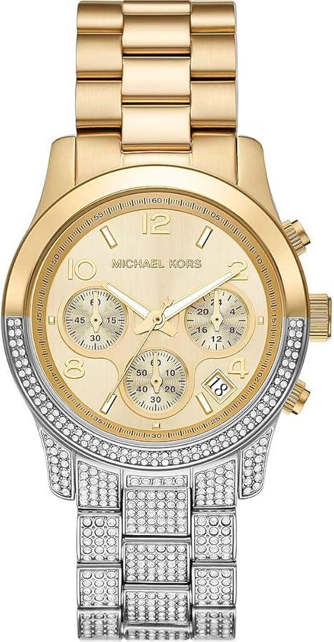 Michael Kors Runway Chronograph Gold Dial Two Tone Steel Strap Watch For Women - MK7329