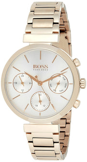 Hugo Boss Flawless Chronograph Silver Dial Rose Gold Steel Strap Watch for Women -1502531
