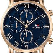 Tommy Hilfiger Kane Chronograph Blue Dial Brown Leather Strap Watch for Men - 1791399