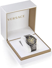 Versace Greca Icon Chronograph Black Dial Black Steel Strap Watch For Men - VEZ900521