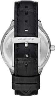 Michael Kors Sage Three-Hand Mother of Pearl White Dial Black Leather Strap Watch for Women - MK4821