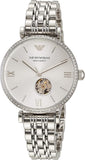 Emporio Armani Meccanico Gianni T-Bar Automatic Silver Dial Silver Steel Strap Watch For Women - AR60022