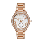 Michael Kors Sage Three-Hand Mother of Pearl White Dial Rose Gold Steel Strap Watch for Women - MK4806