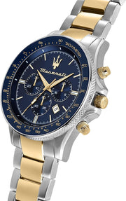 Maserati SFIDA Limited Edition Chronograph Blue Dial Two Tone Steel Strap Watch for Men - R8873640017