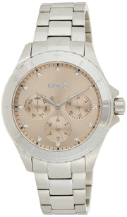 Hugo Boss Premiere Chronorgaph Rose Gold Dial Silver Steel Strap Watch for Women - 1502444