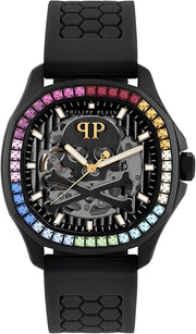 Philipp Plein Skeleton Spectre Black Dial Black Silicone Strap Watch for Men - PWRAA1023