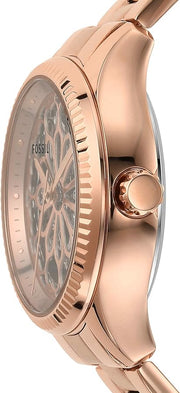 Fossil Rye Automatic Skeleton Rose Gold Dial Rose Gold Steel Strap Watch for Women - BQ3754