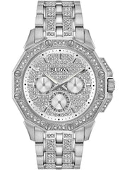 Bulova Crystal Collection Pave Silver Dial with Crystals Silver Steel Strap Watch for Men - 96C134