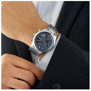 Hugo Boss Grand Prix Chronograph Blue Dial Silver Steel Strap Watch for Men - 1513478