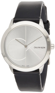 Calvin Klein Minimal Silver Dial Black Leather Strap Watch for Men - K3M221CY