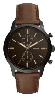 Fossil Townsman Chronograph Black Dial Brown Leather Strap Watch for Men - FS5437