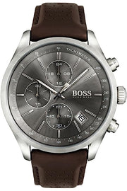 Hugo Boss Skymaster Chronograph Grey Dial Brown Leather Strap Watch for Men - 1513787