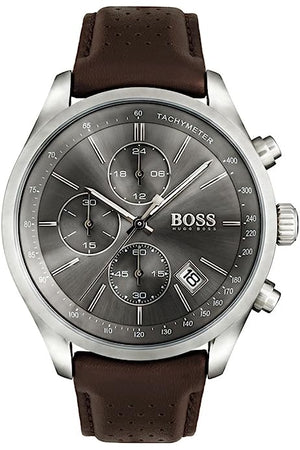 Hugo Boss Skymaster Chronograph Grey Dial Brown Leather Strap Watch for Men - 1513787