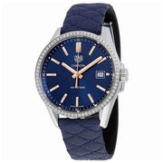 Tag Heuer Carrera Quartz Diamonds Blue Dial Blue Leather Strap Watch for Women - WAR1114.FC6391