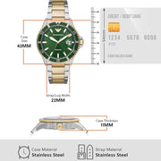 Emporio Armani Diver Chronograph Green Dial Two Tone Steel Strap Watch For Men - AR80063