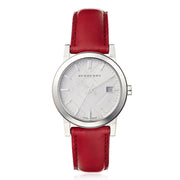 Burberry The City Silver Dial Red Leather Strap Watch for Women - BU9129