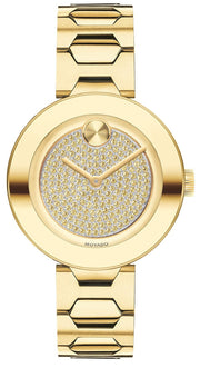 Movado Bold Crystal Gold Dial Gold Steel Strap Watch For Women - 3600492