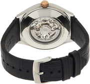 Emporio Armani Zeta Automatic Skeleton Silver Dial Black Leather Strap Watch For Men - AR60018