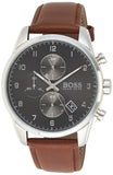 Hugo Boss Navigator Chronograph Grey Dial Brown Leather Strap Watch for Men - 1513494