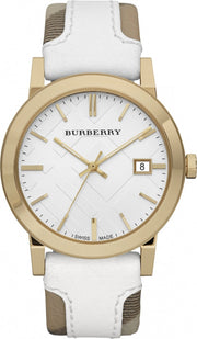 Burberry The City White Dial White Leather Strap Watch for Women - BU9015
