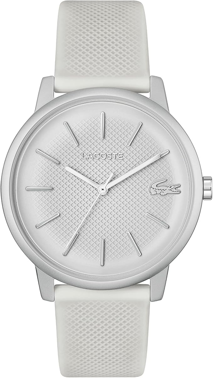 Lacoste 12.12 Move Silver Dial White Silicone Strap Watch for Men - 2011240