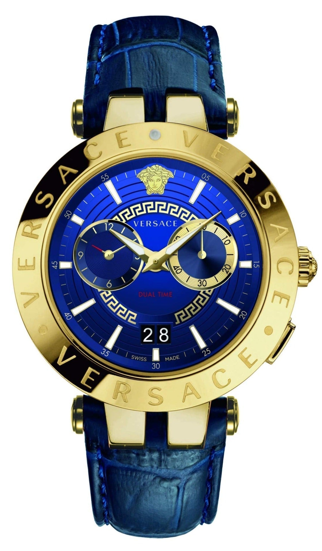 Versace V-Race Multifunction Chronograph Blue Dial Blue Leather Strap Watch For Men - VEBV00219