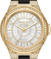 Michael Kors Lennox Three Hand Crystals Silver Dial Black Silicone Strap Watch For Women - MK7247