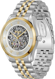 Hugo Boss Principle Skeleton Silver Dial Two Tone Steel Strap Watch for Men - 1514237