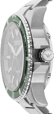 Emporio Armani Sea Explorer Meccanico Automatic Green Dial Silver Steel Strap Watch For Men - AR60061